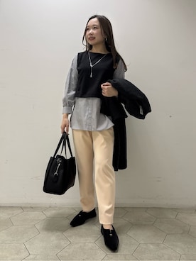 「アイテム（ノーカラーコート）」を使った、kahoさん（レディース・144cm）の冬コーディネート