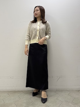 「INDIVI（インディヴィ）の【華やか／ラメ混】ツイード調カーディガン（カーディガン/ボレロ、ベージュ系）」を使った、kahoさん（レディース・144cm）の秋コーディネート