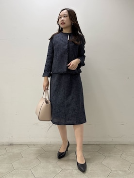 「INDIVI（インディヴィ）の【ミドルサイズ／合皮／ショルダー付】スタッズ風メタルバッグ（ショルダーバッグ、ピンク系）」を使った、kahoさん（レディース・144cm）の冬コーディネート
