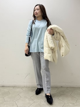 「INDIVI（インディヴィ）の【褒められパンツ/ウール混】スティックパンツ（その他パンツ、グレー系）」を使った、kahoさん（レディース・144cm）の冬コーディネート