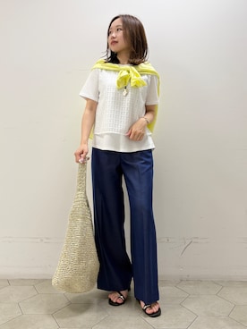 「INDIVI（インディヴィ）の【洗える】レイヤード風レースコンビTシャツ（Tシャツ/カットソー、ホワイト系）」を使った、kahoさん（レディース・144cm）の夏コーディネート