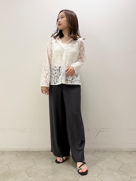 「INDIVI（インディヴィ）の【洗える／トレンド】大人レースシャツ（シャツ/ブラウス、ホワイト系）」を使った、kahoさん（レディース・144cm）の夏コーディネート