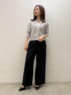 「INDIVI（インディヴィ）の【洗える／コットン】メッシュジップニットカーディガン（カーディガン/ボレロ、グレー系）」を使った、kahoさん（レディース・144cm）の夏コーディネート