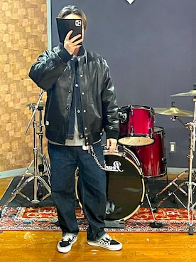 「アイテム（スタジャン）」を使った、minetoraさん（メンズ・171cm）の冬コーディネート