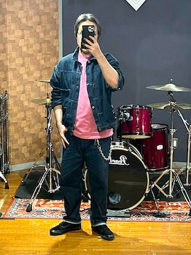 「onepiece of rockのアイテム（デニムジャケット、ブルー系）」を使った、峰虎さん（メンズ・171cm）の夏コーディネート