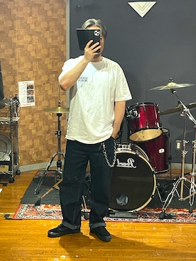 「wackomariaのアイテム（Tシャツ/カットソー、ホワイト系）」を使った、峰虎さん（メンズ・171cm）の夏コーディネート