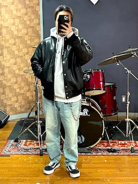 「アイテム（スタジャン）」を使った、minetoraさん（メンズ・171cm）の冬コーディネート