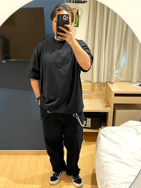 「yes good marketのアイテム（Tシャツ/カットソー、ブラック系）」を使った、峰虎さん（メンズ・171cm）の秋コーディネート