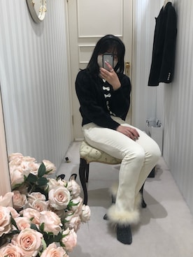 「epine（エピヌ）のアイテム（パンツ、ホワイト系）」を使った、ぴななさん（レディース・158cm）の冬コーディネート
