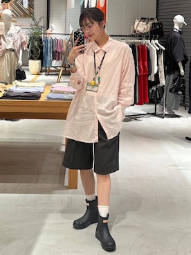 「BAYFLOW（ベイフロー）の[セットアップ着用可能]タックハーフパンツ（その他パンツ、グレー系）」を使った、rikopinchaanさん（レディース・167cm）の春コーディネート