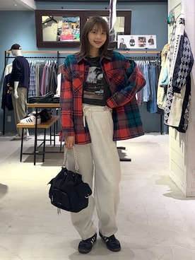 「アイテム（その他アウター、レッド系）」を使った、rikopinchaanさん（レディース・167cm）の秋コーディネート