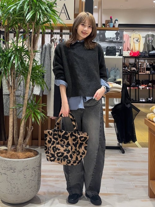 500mlのペットボトルも入る]レオパードボアロゴトートM（トートバッグ