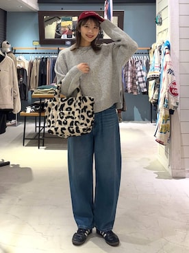 「BAYFLOW（ベイフロー）のレオパードボアロゴトートS（トートバッグ）」を使った、rikopinchaanさん（レディース・167cm）の秋コーディネート