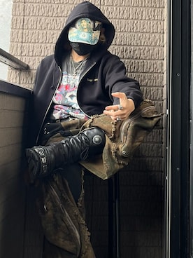 「Supreme （シュプリーム）のアイテム（キャップ）」を使った、CHdogさん（メンズ・177cm）の冬コーディネート