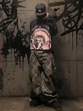 「NEW ERA（ニューエラ）のアイテム（キャップ、ブラック系）」を使った、CHdogさん（メンズ・177cm）の春コーディネート