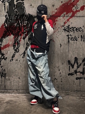 「NEW ERA（ニューエラ）のアイテム（キャップ、ブラック系）」を使った、CHdogさん（メンズ・177cm）の春コーディネート