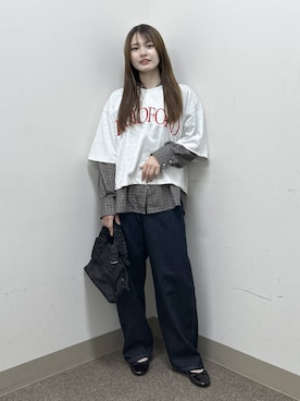 「GLOBAL WORK（グローバルワーク）のGOODデニムバギーパンツ/498388（デニムパンツ）」を使った、おひめさん（レディース・158cm・20代）の秋コーディネート