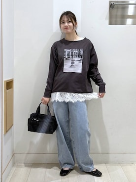「GLOBAL WORK（グローバルワーク）のGOODデニムバギーパンツ/498388（デニムパンツ）」を使った、おひめさん（レディース・158cm・20代）の秋コーディネート