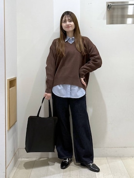 「GLOBAL WORK（グローバルワーク）のGOODデニムバギーパンツ/498388（デニムパンツ）」を使った、おひめさん（レディース・158cm・20代）の秋コーディネート