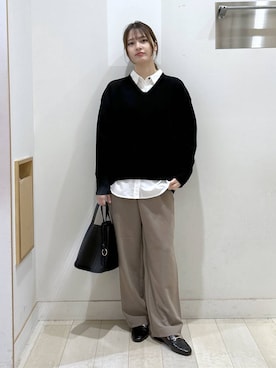 「アイテム（トートバッグ、ブラック系）」を使った、おひめさん（レディース・158cm）の秋コーディネート