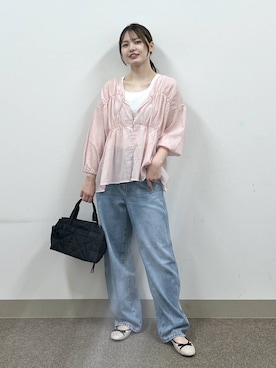「GLOBAL WORK（グローバルワーク）のGOODデニムバギーパンツ/498388（デニムパンツ）」を使った、おひめさん（レディース・158cm・20代）の秋コーディネート