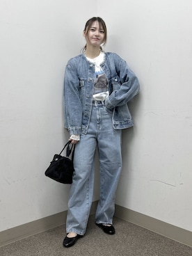 「GLOBAL WORK（グローバルワーク）のGOODデニムバギーパンツ/498388（デニムパンツ）」を使った、おひめさん（レディース・158cm・20代）の秋コーディネート