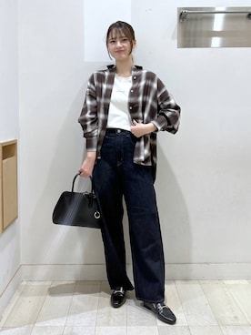 「GLOBAL WORK（グローバルワーク）のGOODデニムバギーパンツ/498388（デニムパンツ）」を使った、おひめさん（レディース・158cm・20代）の秋コーディネート