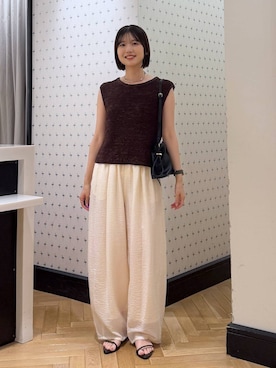 「A part by（アパートバイ）のキンチャクミニショルダバッグ（ショルダーバッグ、ブラック系）」を使った、なつみさん（レディース・162cm）の夏コーディネート