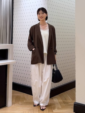 「A part by（アパートバイ）の≪追加3≫シアーWジャケット（Tailored jacket、ブラウン系）」を使った、なつみさん（レディース・162cm）の夏コーディネート