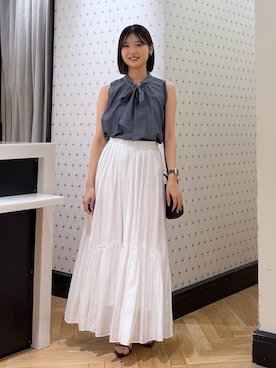 「A part by（アパートバイ）のナローストラップサンダル（Sandals、ブラック系）」を使った、なつみさん（レディース・162cm）の夏コーディネート