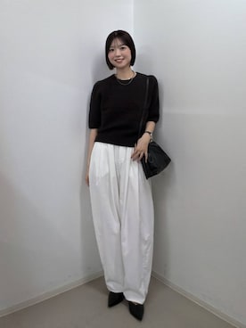 「A part by（アパートバイ）のキンチャクミニショルダバッグ（ショルダーバッグ、ブラック系）」を使った、なつみさん（レディース・162cm）の秋コーディネート