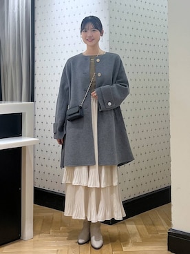 「アイテム（ノーカラーコート）」を使った、なつみさん（レディース・162cm）の秋コーディネート