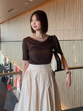 「A part by（アパートバイ）のナローネックカフ（Necklace、シルバー系）」を使った、なつみさん（レディース・162cm）の夏コーディネート