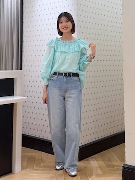 「A part by（アパートバイ）のApbカーブデニムパンツ（デニムパンツ、ブルー系）」を使った、なつみさん（レディース・162cm）の春コーディネート