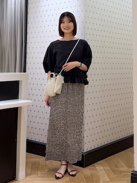 「A part by（アパートバイ）のナローストラップサンダル（Sandals、ブラック系）」を使った、なつみさん（レディース・162cm）の夏コーディネート