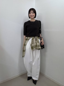 「A part by（アパートバイ）のキンチャクミニショルダバッグ（ショルダーバッグ、ブラック系）」を使った、なつみさん（レディース・162cm）の秋コーディネート
