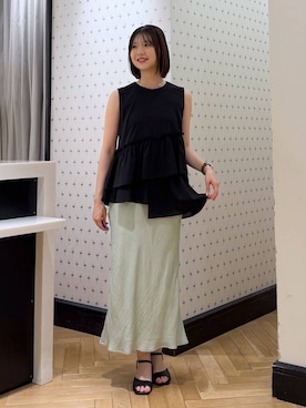 「A part by（アパートバイ）のスクエアヒールサンダル（Sandals、ブラック系）」を使った、なつみさん（レディース・162cm）の春コーディネート