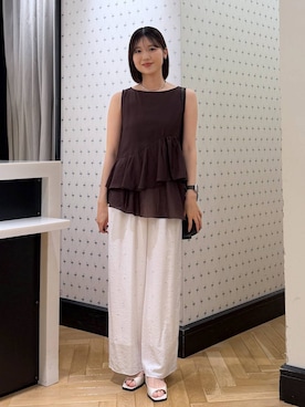 「A part by（アパートバイ）のダブルストラップミュール（Pumps、ホワイト系）」を使った、なつみさん（レディース・162cm）の夏コーディネート