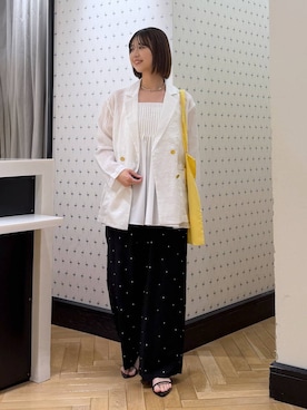 「A part by（アパートバイ）のmattis_トートバッグ（トートバッグ、イエロー系）」を使った、なつみさん（レディース・162cm）の春コーディネート