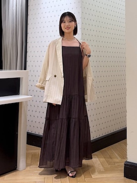 「A part by（アパートバイ）の≪追加3≫シアーWジャケット（Tailored jacket、ベージュ系）」を使った、なつみさん（レディース・162cm）の夏コーディネート