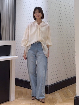 「A part by（アパートバイ）のApbカーブデニムパンツ（デニムパンツ、ブルー系）」を使った、なつみさん（レディース・162cm）の春コーディネート
