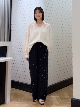 「A part by（アパートバイ）のナローストラップサンダル（Sandals、ブラック系）」を使った、なつみさん（レディース・162cm）の夏コーディネート