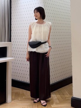 「A part by（アパートバイ）のショルダーバルーンノースリーブブラウス（シャツ/ブラウス、ホワイト系）」を使った、なつみさん（レディース・162cm）の夏コーディネート