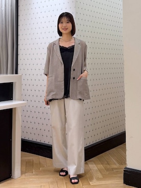 「A part by（アパートバイ）のスクエアヒールサンダル（Sandals、ブラック系）」を使った、なつみさん（レディース・162cm）の夏コーディネート