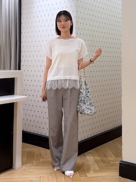「A part by（アパートバイ）のポインテッドスリットミュール（Other Shoes、ホワイト系）」を使った、なつみさん（レディース・162cm）の夏コーディネート