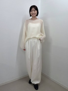 「A part by（アパートバイ）のリネンコンバルーンパンツ（その他パンツ、ホワイト系）」を使った、なつみさん（レディース・162cm）の秋コーディネート