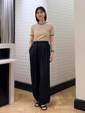 「A part by（アパートバイ）のスクエアヒールサンダル（Sandals、ブラック系）」を使った、なつみさん（レディース・162cm）の夏コーディネート