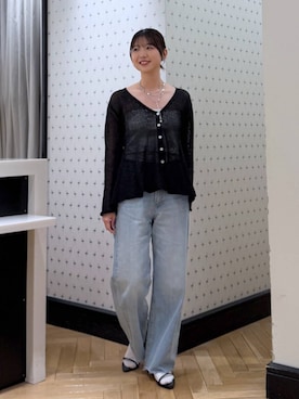 「A part by（アパートバイ）のApbカーブデニムパンツ（デニムパンツ、ブルー系）」を使った、なつみさん（レディース・162cm）の春コーディネート