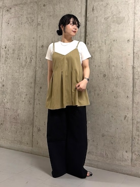「KBF（ケイビーエフ）のタックフレアビスチェ（その他トップス、グリーン系）」を使った、mamiさん（レディース・153cm）の夏コーディネート