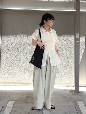 「KBF（ケイビーエフ）の『STAFF DESIGN PROJECT』ホルターネックSETシャツ（シャツ/ブラウス、ホワイト系）」を使った、mamiさん（レディース・153cm）の春コーディネート